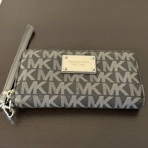 Michael Kors Black and Silver Logo Wristlet
